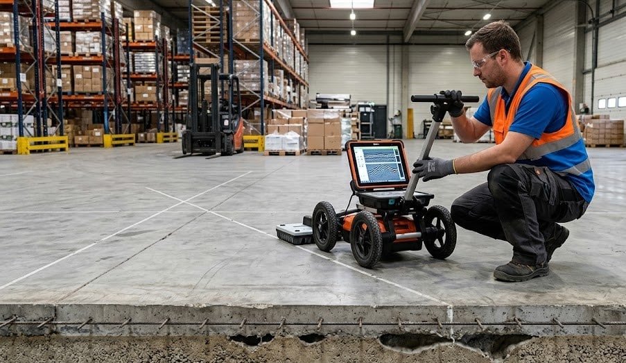 Détection de vides sous dallage industriel : méthodologie GPR pas à pas