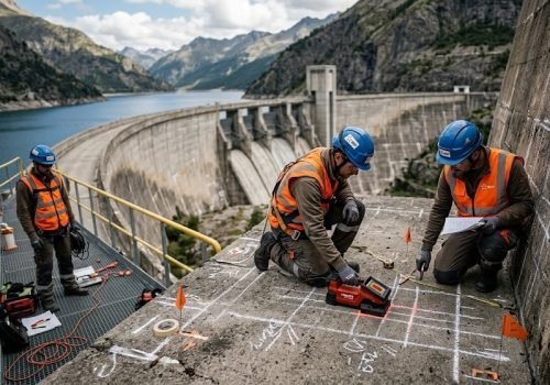 Repérage des armatures avant implantation de platines anti-rotation sur un barrage EDF