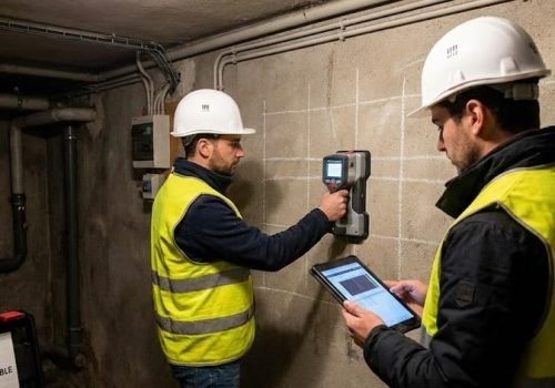 Repérage des aciers pour la pose de logettes électriques – Immeuble d’habitation, Lyon 8ᵉ