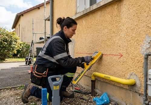 Repérage d’une conduite de gaz dans un mur avant travaux d’isolation extérieure