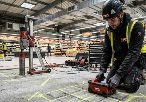 Repérage d’armatures avant carottages pour le passage de tuyauteries frigorifiques dans une grande surface à Évian-les-Bains Ferdetec
