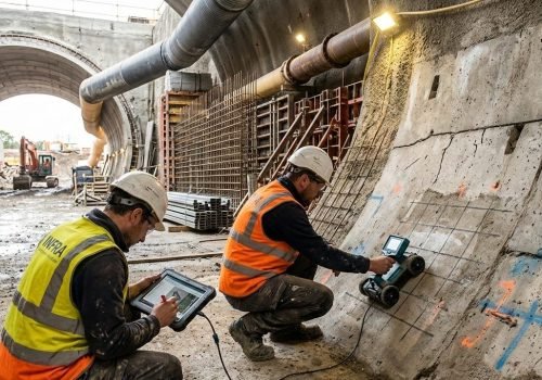 Repérage d’armatures avant carottage à l’entrée d’un tunnel Ferdetec